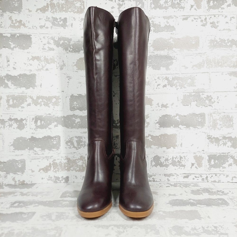 New Giani Bernini Odette Burgundy Leather Block Heel Knee High Boots M585 - Picture 4 of 13